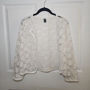 Ranlege Women's White Lace Crochet Open Cardigan Ethereal Coquette XL